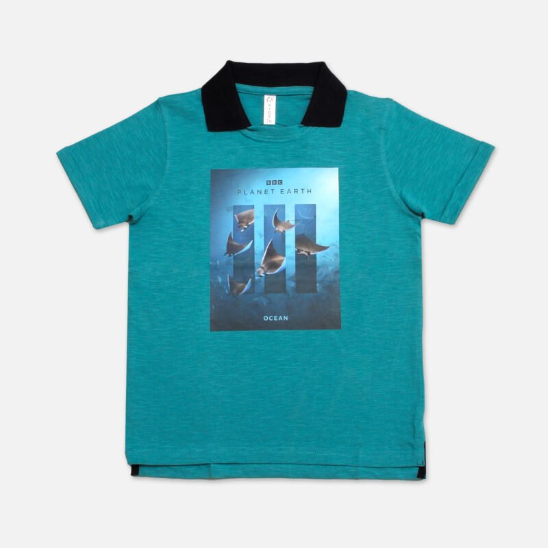 Boys Polo T shirt Contrast Polo Collar(Light Sea Green)