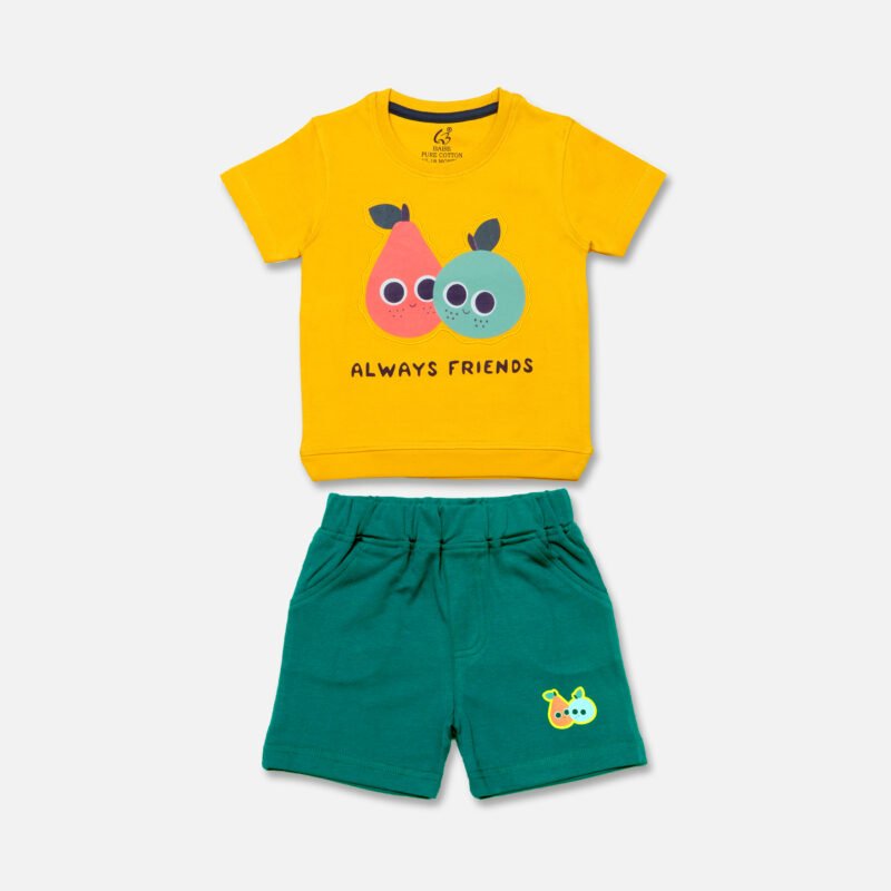 Kids Set Printed Round Neck(Yellow)