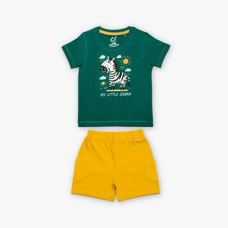 Kids Set Printed Round Neck (Green)