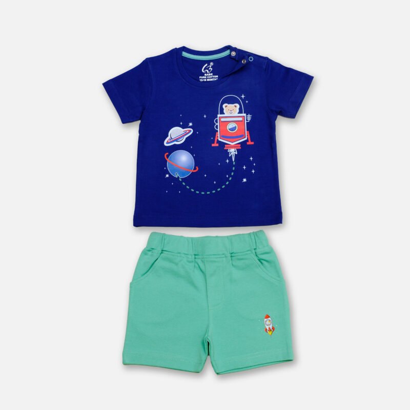 Kids Set Printed Round Neck (Navy)