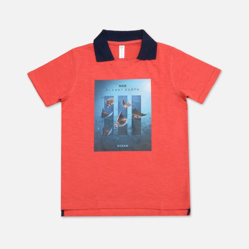 Boys Polo T shirt Contrast Polo Collar(Orange)