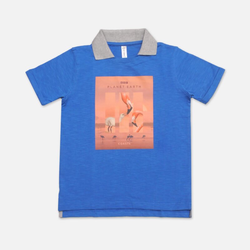 Boys Polo T shirt Contrast Polo Collar(Blue)