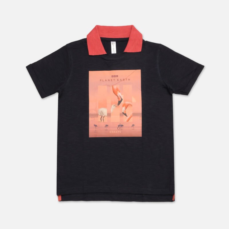 Boys Polo T shirt Contrast Polo Collar(Black)