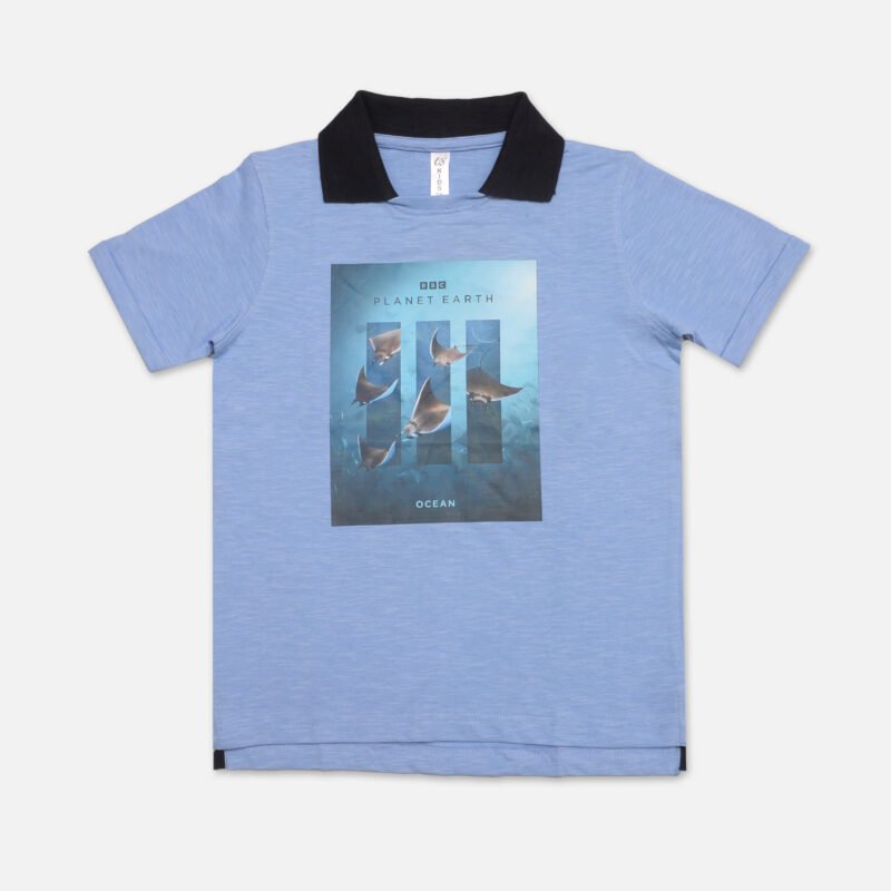 Boys Polo T shirt Contrast Polo Collar(Steel Blue)