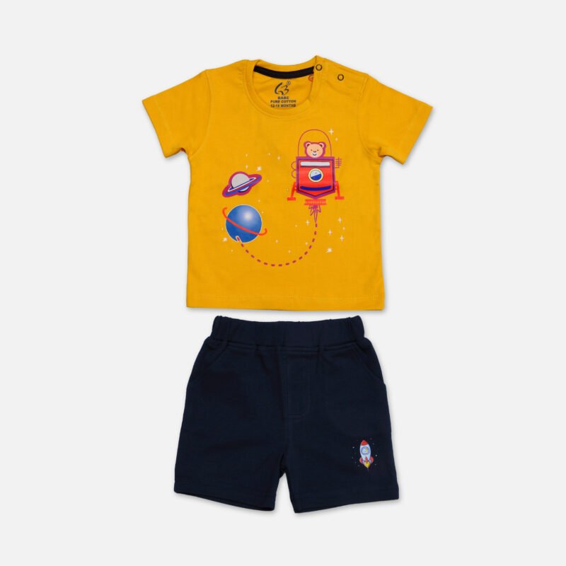 Kids Set Printed Round Neck (Yellow)