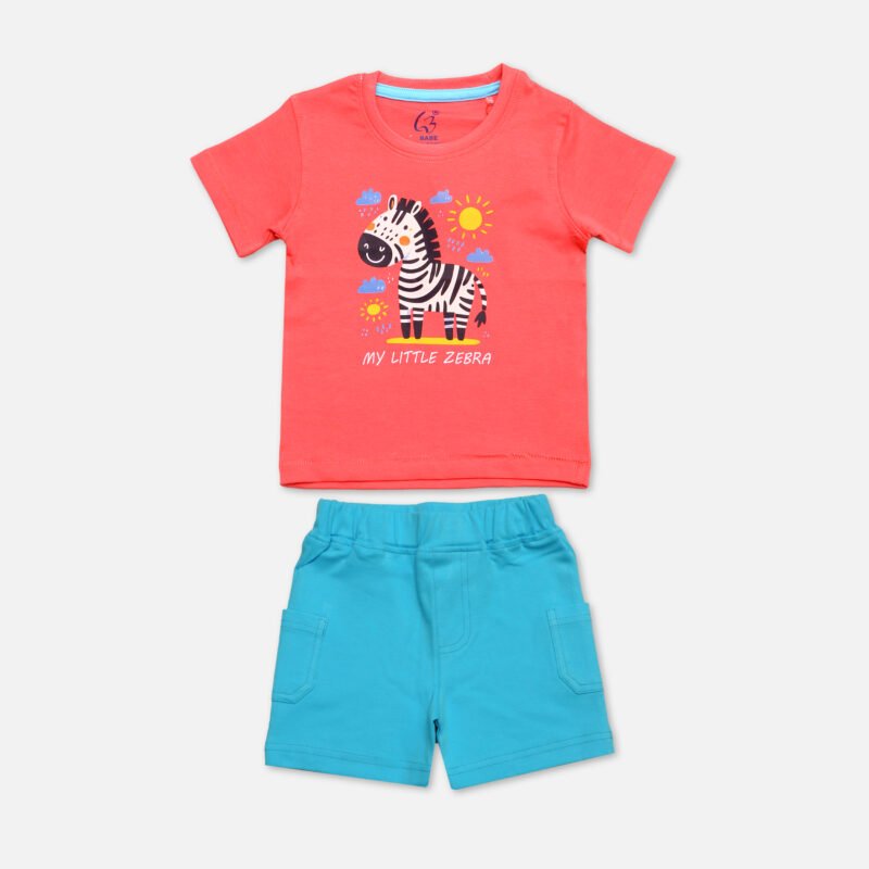 Kids Set Printed Round Neck (Pink)