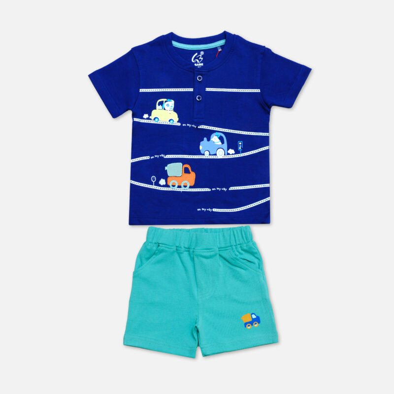 Kids Set Printed Henley Neck (Navy)