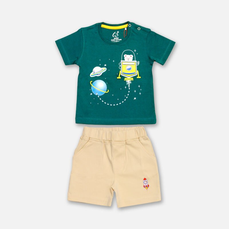 Kids Set Printed Round Neck (Green)