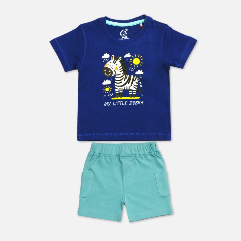 Kids Set Printed Round Neck (Navy)