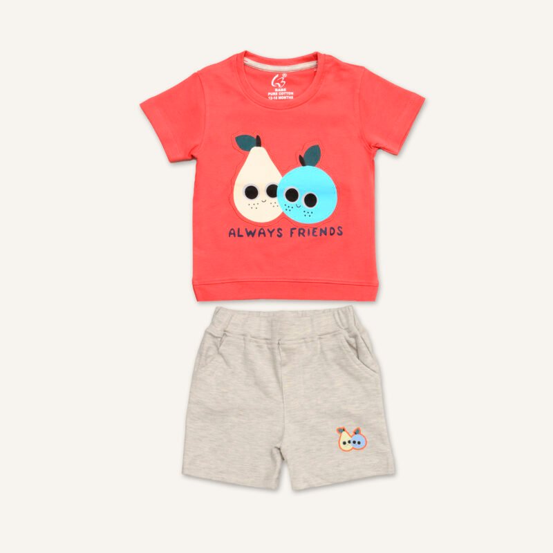 Kids Set Printed Round Neck(Yellow)