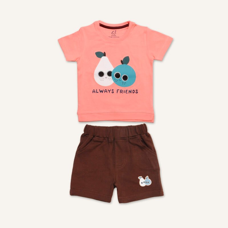 Kids Set Printed Round Neck(Light Pink)