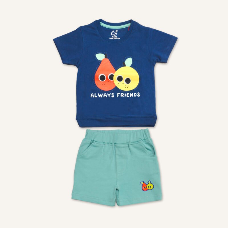 Kids Set Printed Round Neck(Navy)