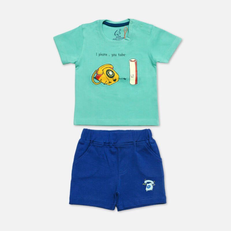 Kids Set Printed Crew Neck Snap-button(Mint Green)